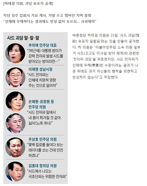 2017년8월24일자 조선일보가 정리한 '사드 괴담 유포자들'