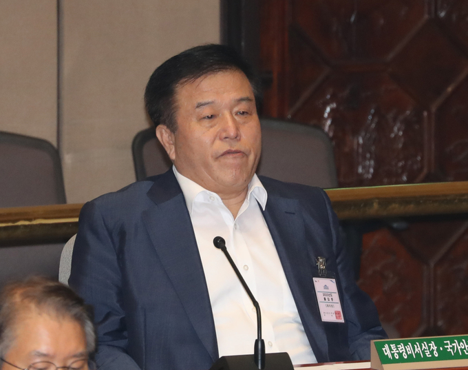 이진복 대통령실 정무수석이 지난 8월 31일 서울 여의도 국회에서 열린 예산결산특별위원회 전체회의에 출석해 자리하고 있다/사진=뉴시스
