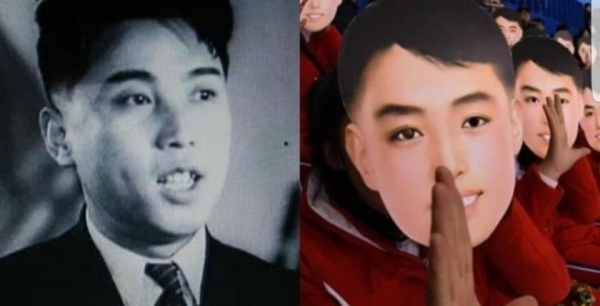 좌-김일성 사진, 우-북 응원단 응원 도구(출처: 온라인 커뮤니티)<br>

