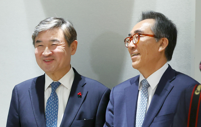 조태용 국정원장 후보자, 조태열 외교부 장관 후보자가 19일 서울 용산 대통령실 청사에서 열린 김대기 비서실장의 인사 발표 관련 브리핑에 참석해 있다/사진=뉴시스