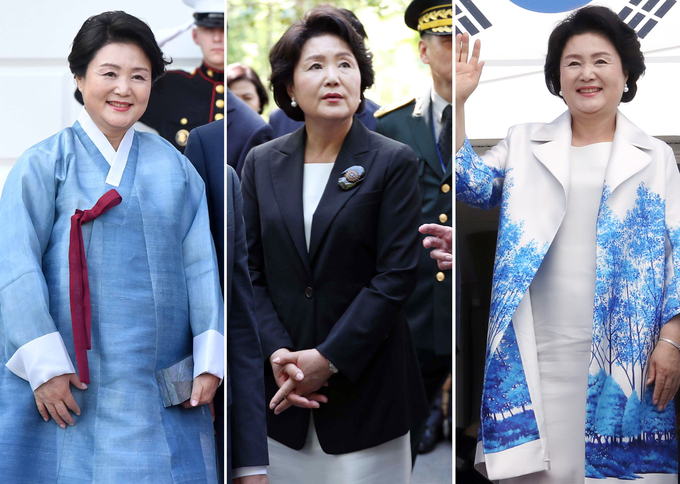 더불어민주당이 28일 국회 본회의에서 김건희 여사 주가 조작 의혹 특검 처리에 나설 예정인 가운데 국민의힘 소속 서울시의원이 특수활동비 사용과 관련해 김정숙 여사를 고발하고 나섰다. 사진은 한미정상회담을 위해 미국을 방문중인 김정숙 여사. 김 여사는 지난 2017년 6월29일(현지시각) 미국 워싱턴 백악관에서 열린 정상간 상견례 및 만찬에 참석했다./사진=뉴시스