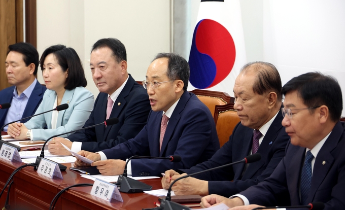 추경호 국민의힘 원내대표가 27일 오전 서울 여의도 국회에서 열린 비상대책위원회의에서 발언을 하고 있다./사진=뉴시스