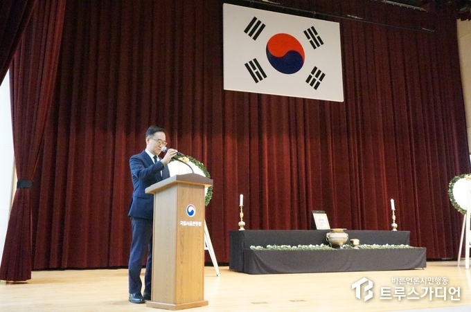 故박진경 대령 손자이자 유족 대표인 박철균 예비역 육군 준장. 사진=송원근 기자